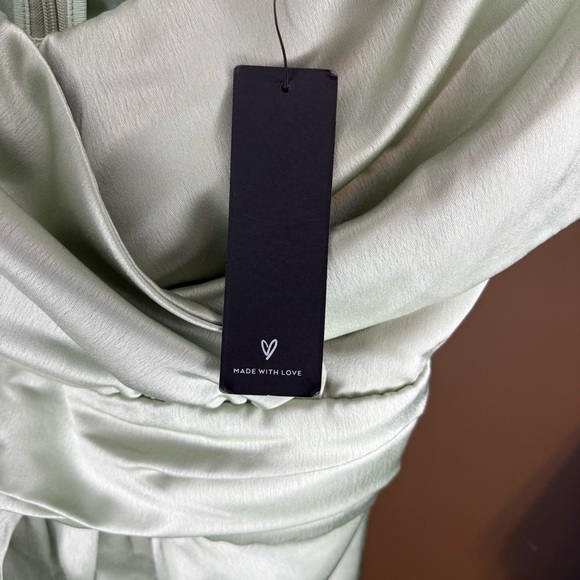 NWT Lulu's Asymmetrical Always Celebrating Sage Satin Mini Dress Size Small - Picture 6 of 13